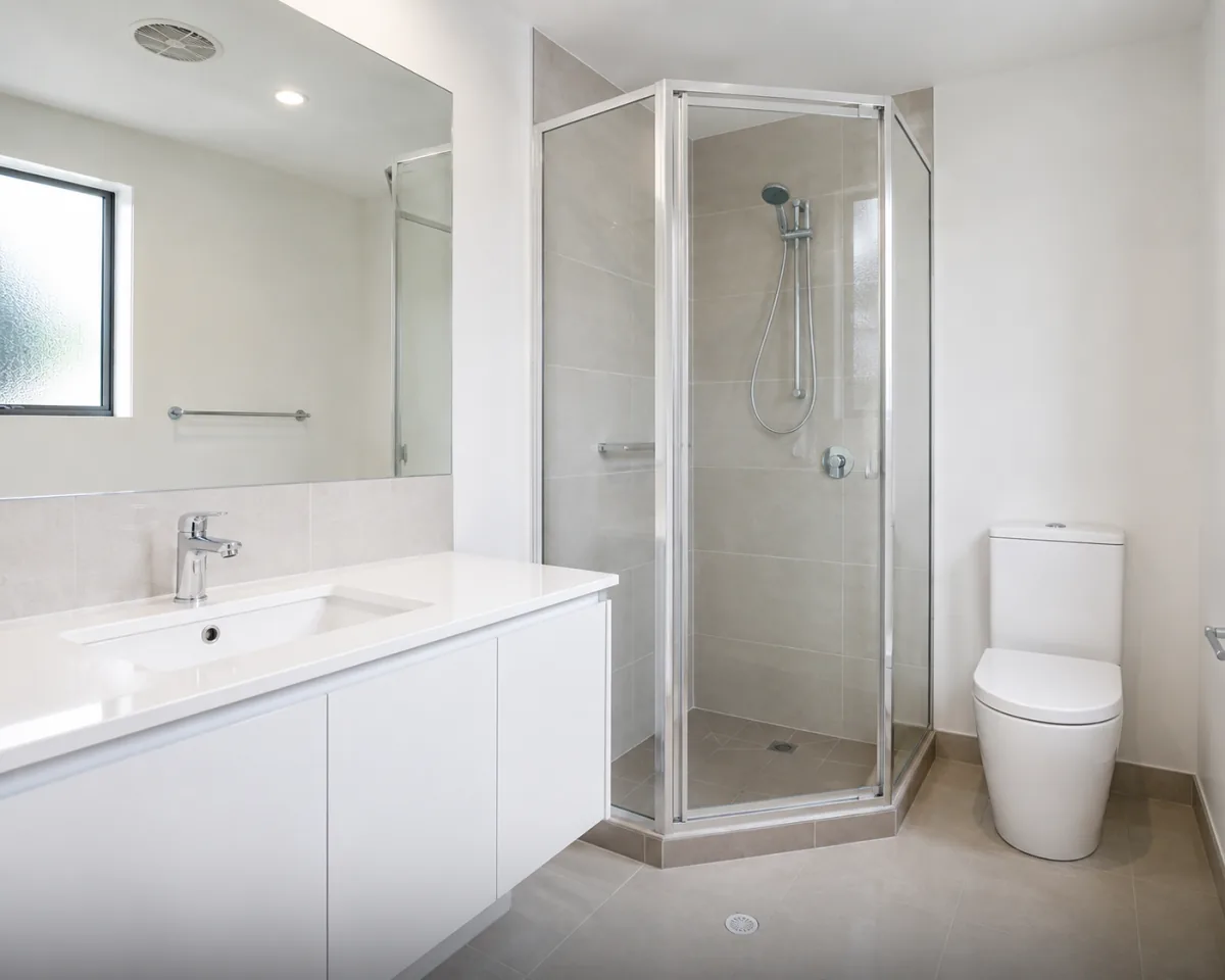 Spotless rental bathroom ready for inspection