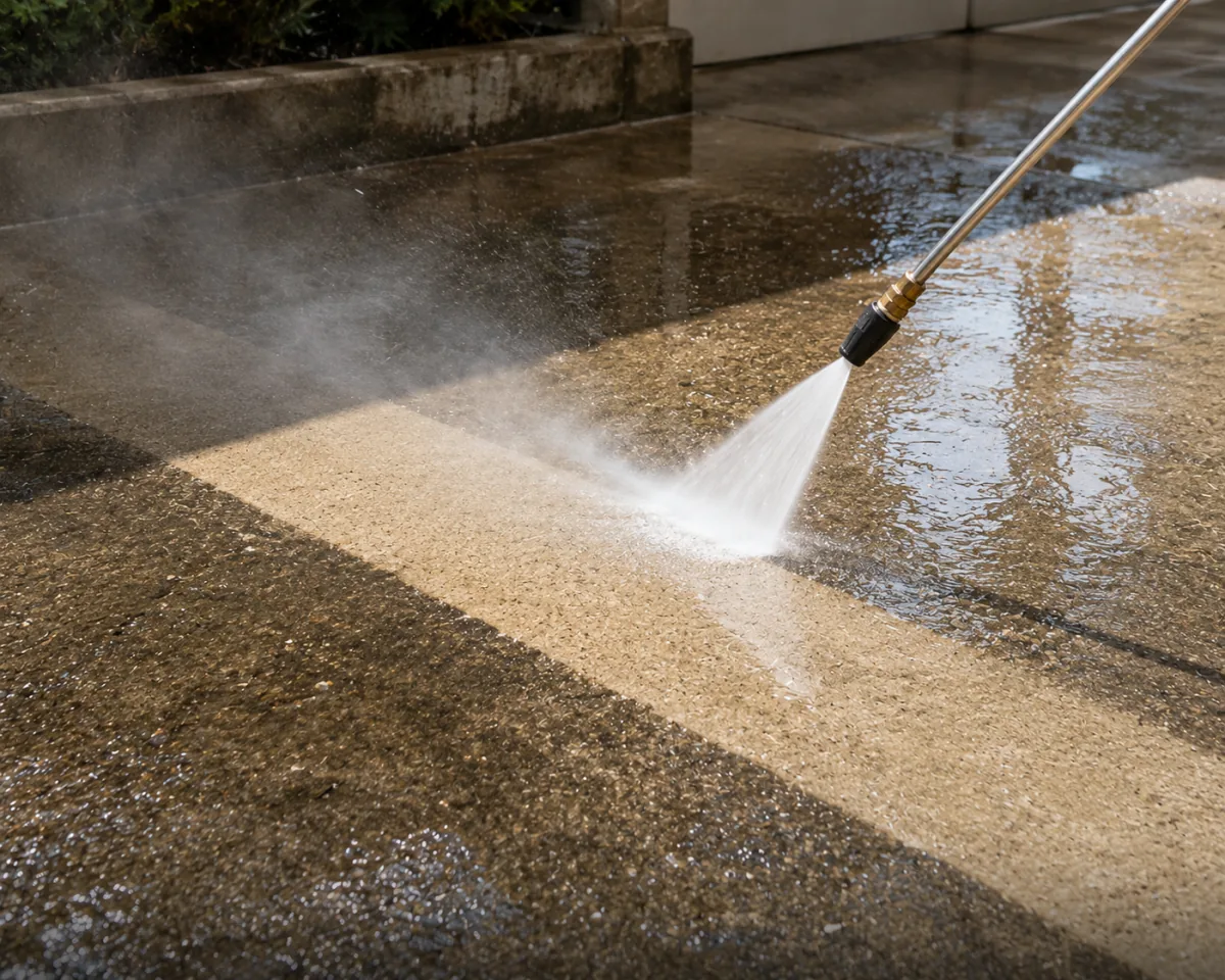 Concrete forecourt mid-pressure-wash