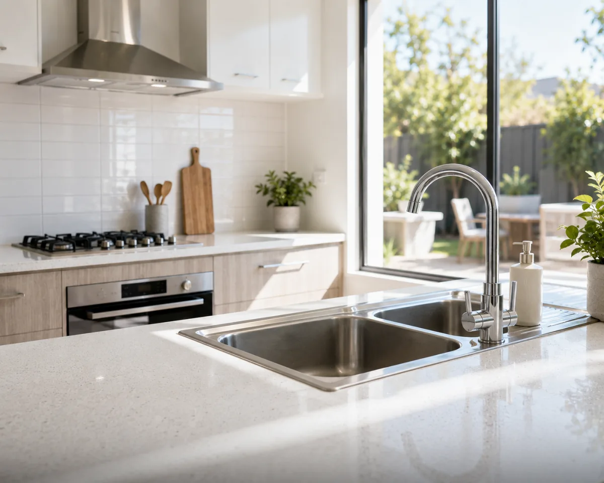 Bright family kitchen freshly cleaned